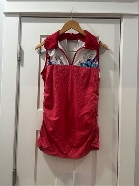 SwingDish Red Sleeveless Polo Golf Side Cinches Medium Like New